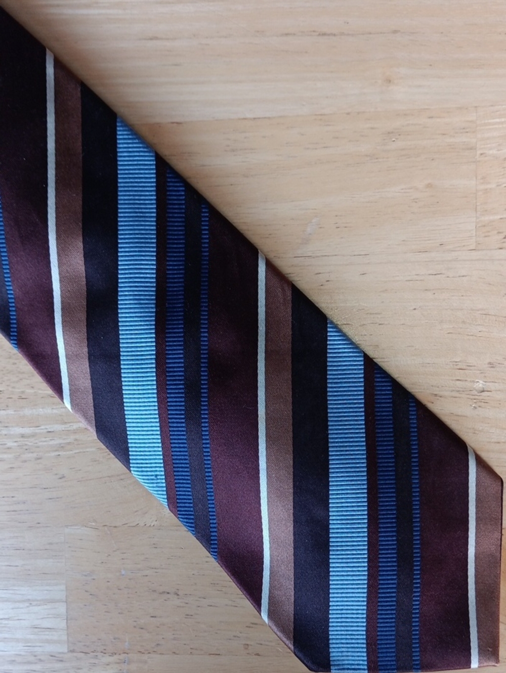 XMI Platinum Men's Brown & Blue Striped Silk Tie - Timeless Professional Look